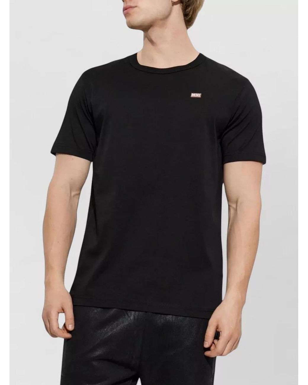 DIESEL Black Cotton Logo Patch Crew Neck T-Shirt for men