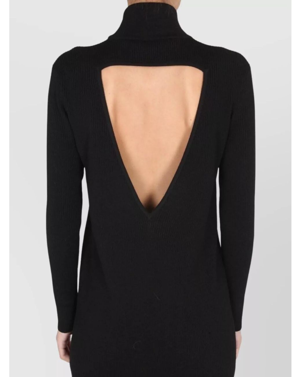 Bottega Veneta Black Ribbed Knit High-Neck Knee-Length Dress
