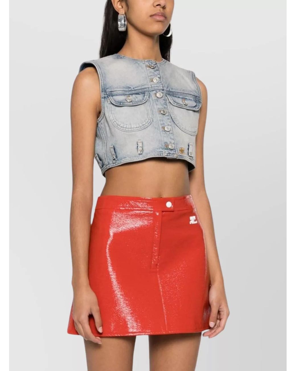 Courreges Blue Denim Cropped Sleeveless Vest