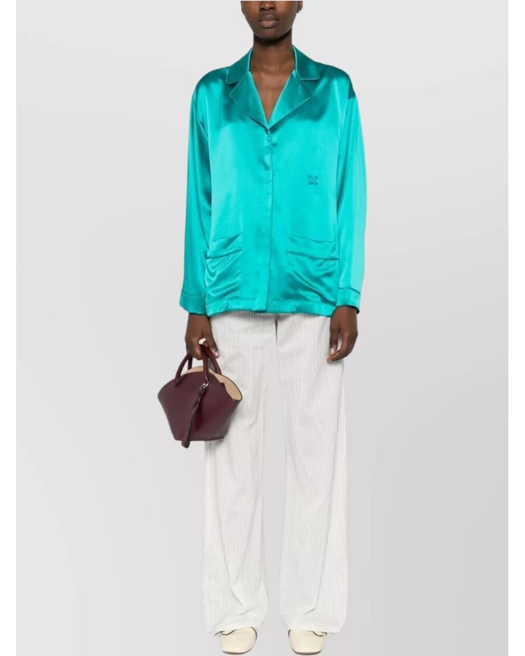 Max Mara Blue Silk Long-Sleeve Tunic Jacket