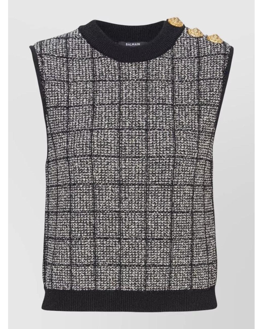 Balmain Gray Tweed Cropped Sleeveless Top