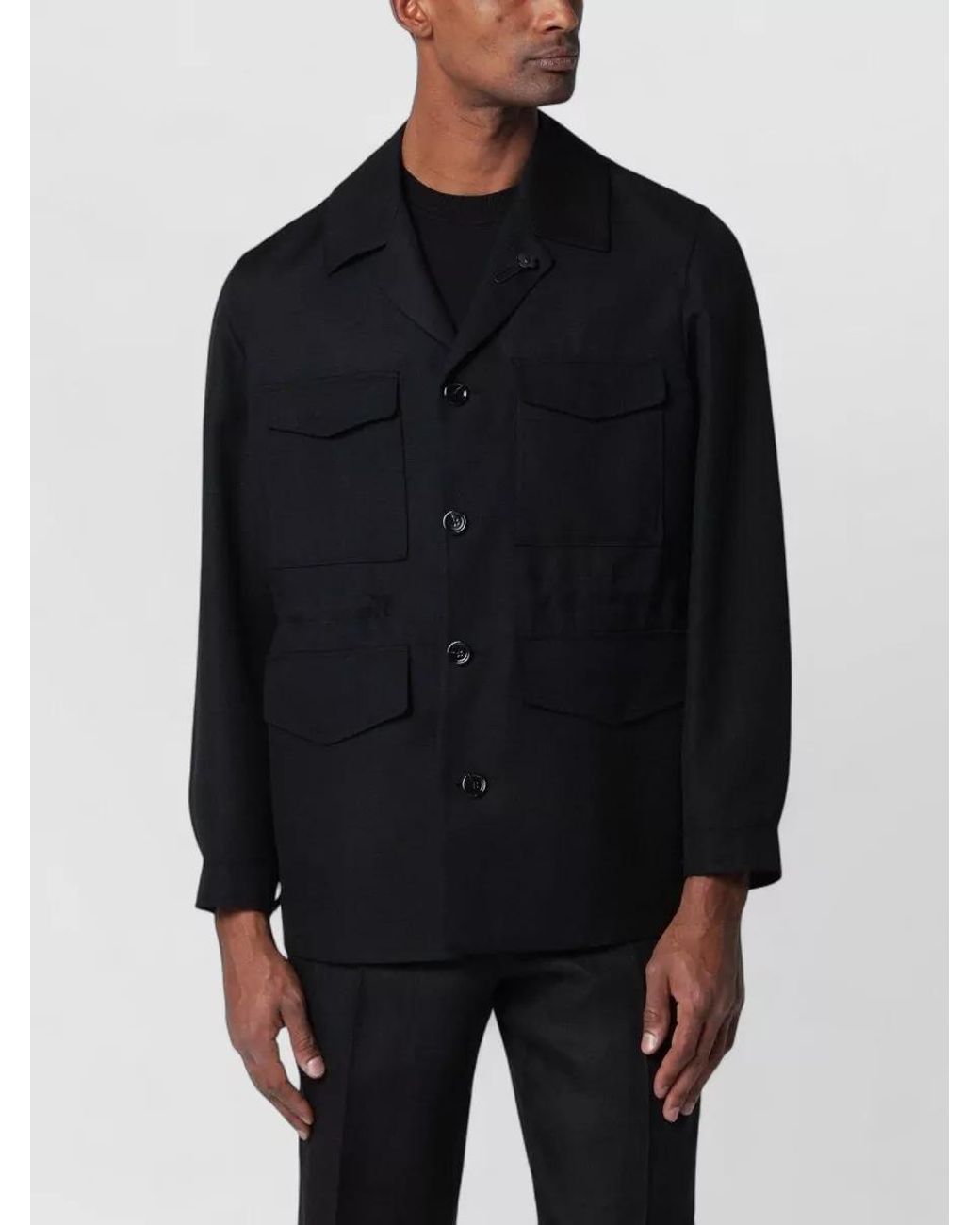 Lardini Black Silk Blend Single Breasted Coat for men