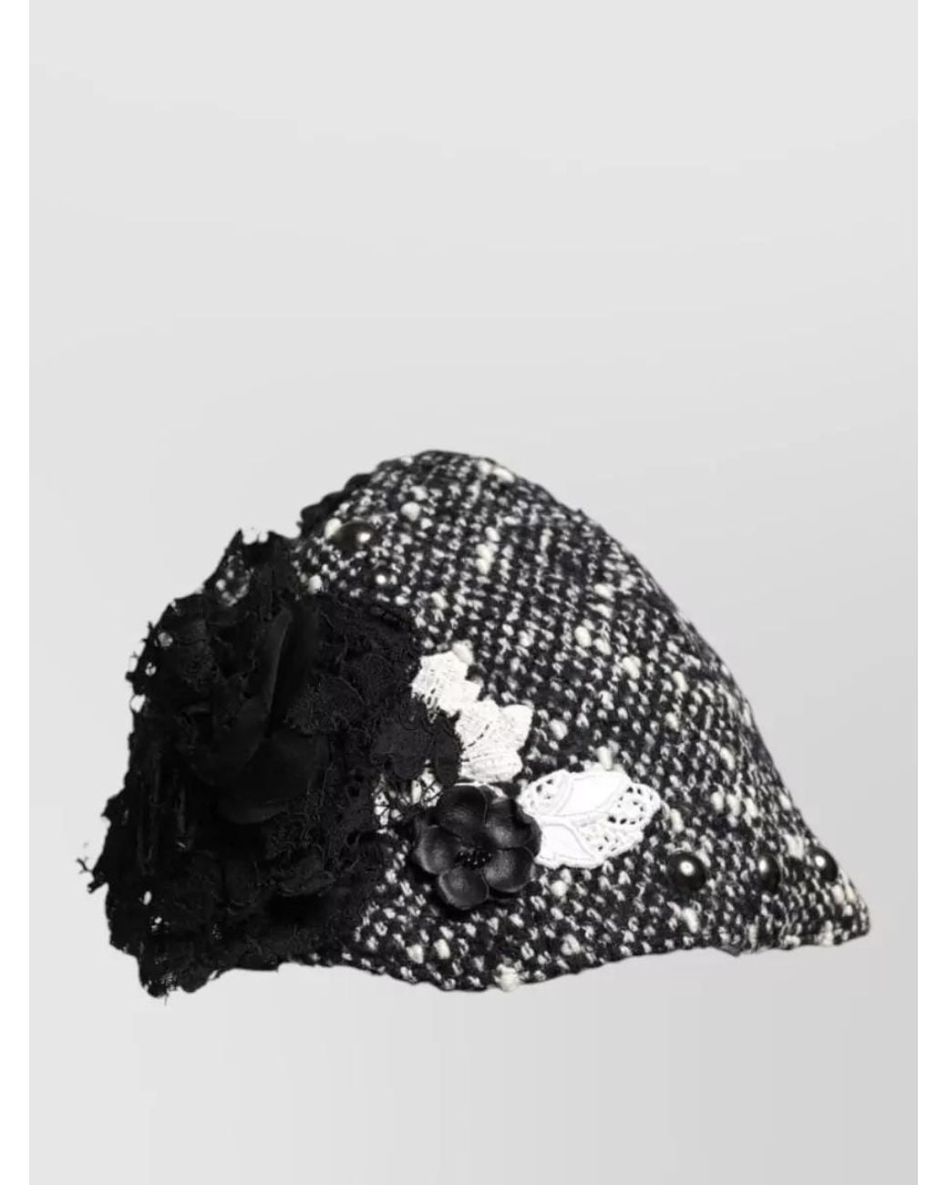 Dolce & Gabbana Black Floral Appliqué Embellished Beret