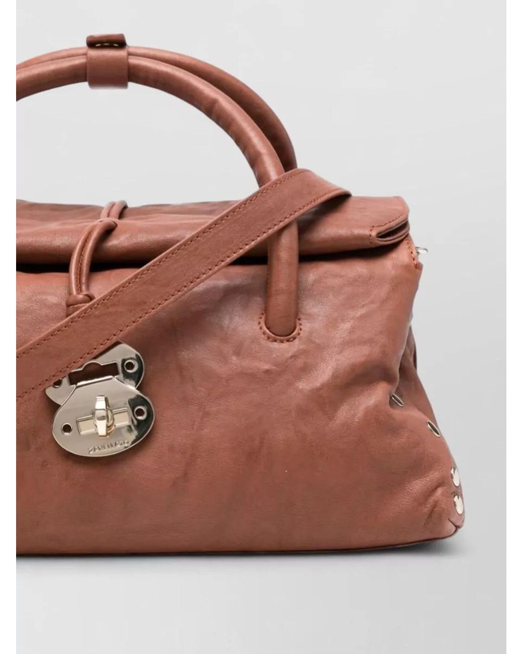 Zanellato Brown Lamb Leather Studded Shoulder Bag