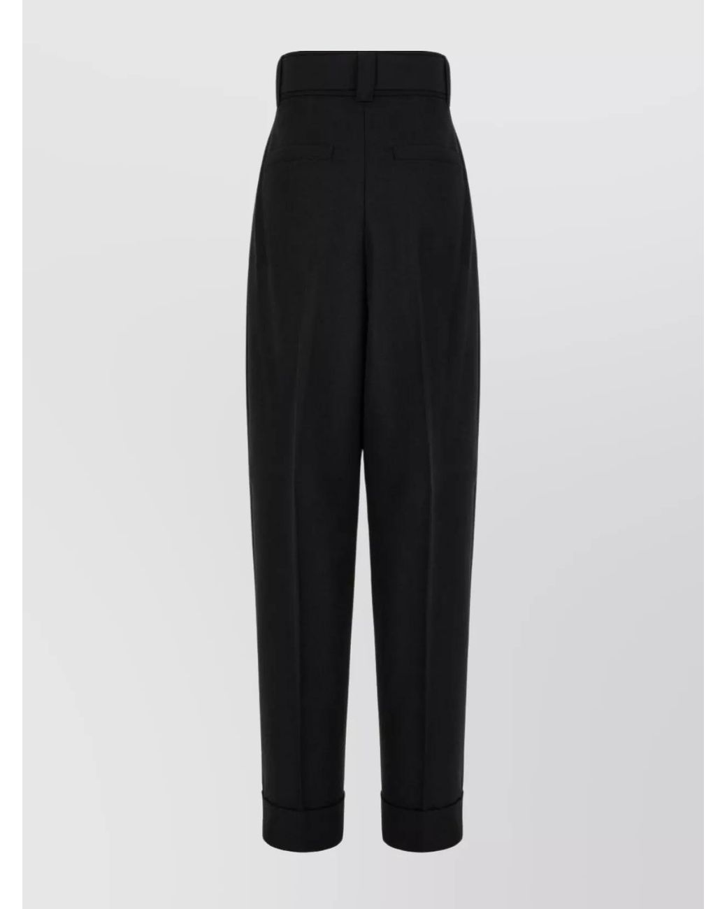 Max Mara Black Virgin Wool High-Rise Pleated Cropped Trousers
