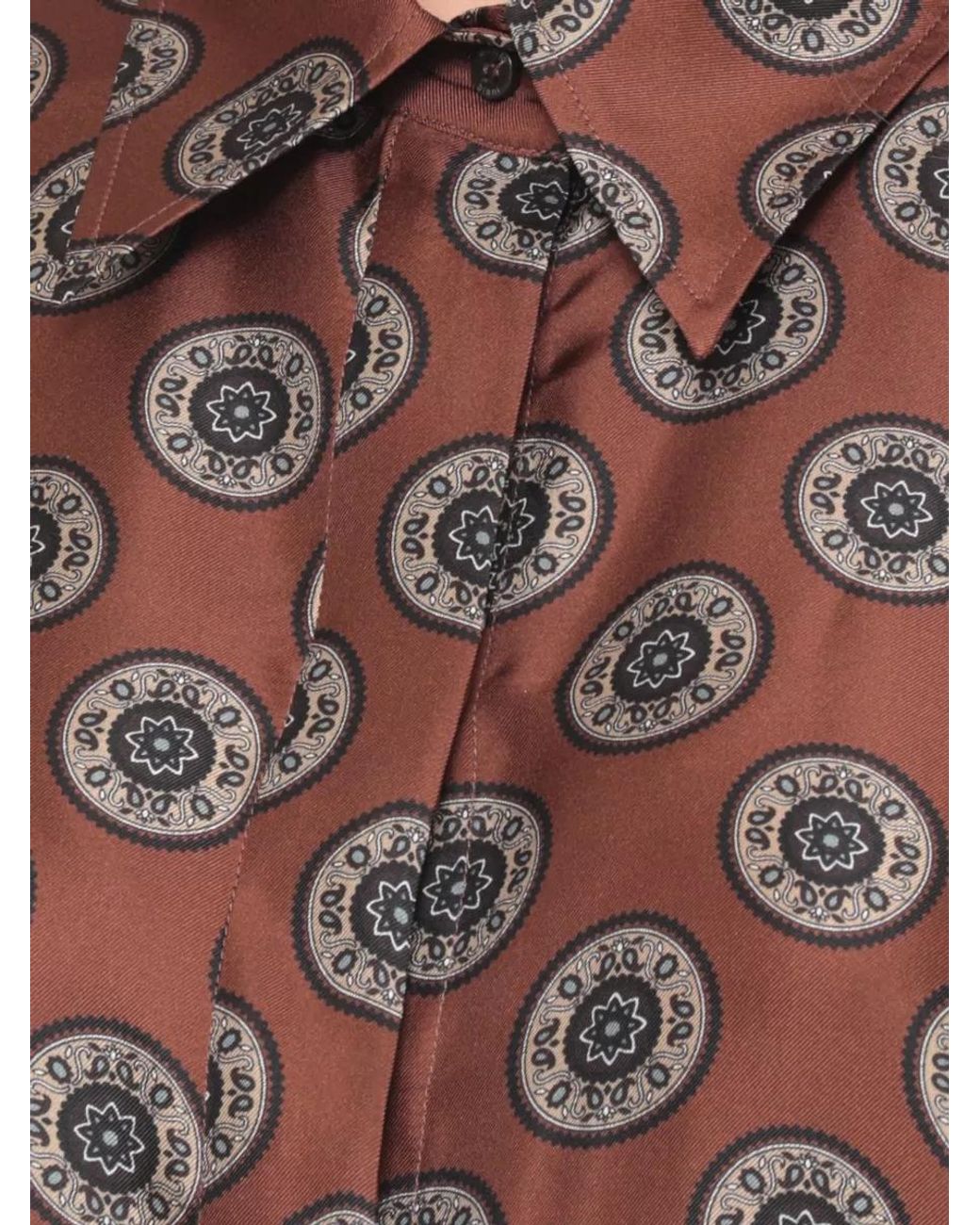 Alberto Biani Brown Printed Silk Long-Sleeve Shirt
