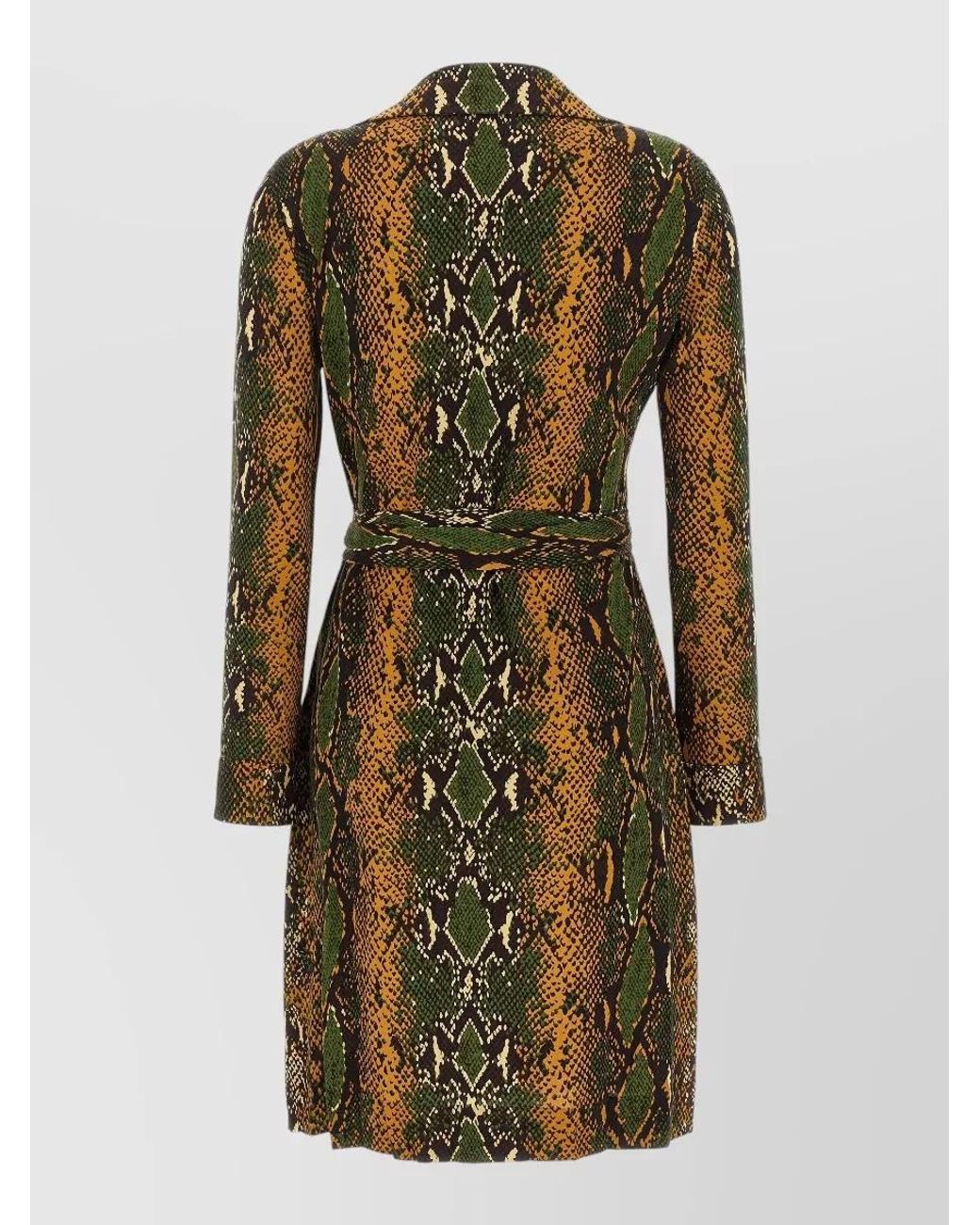 Diane von Furstenberg Green Silk Printed Wrap Midi Dress