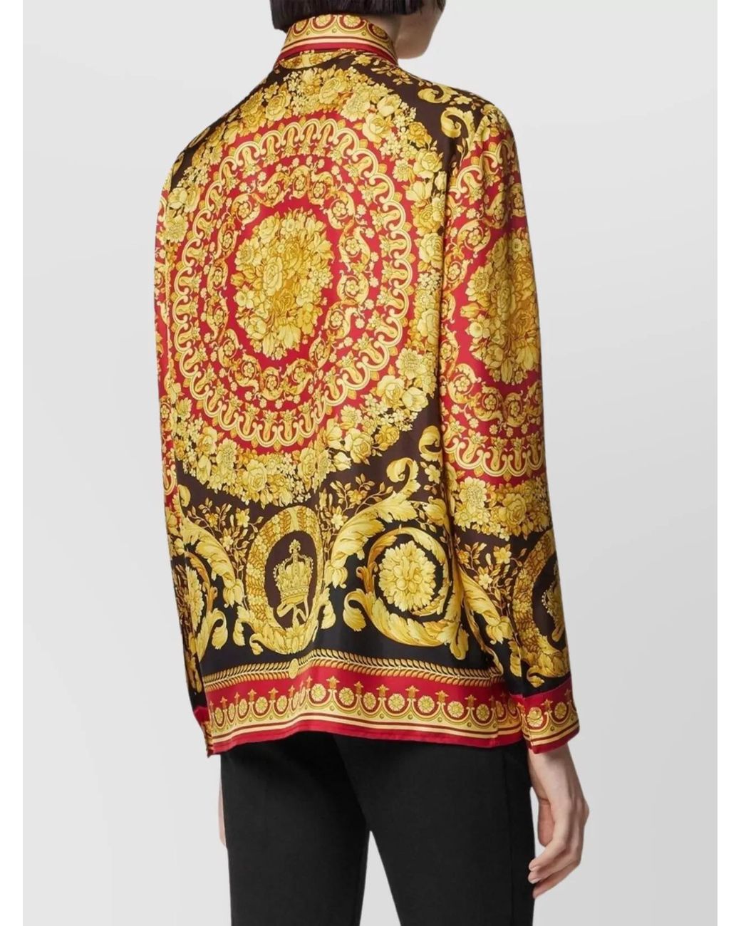 Versace Multicolor Silk Long-Sleeve Baroque-Print Shirt
