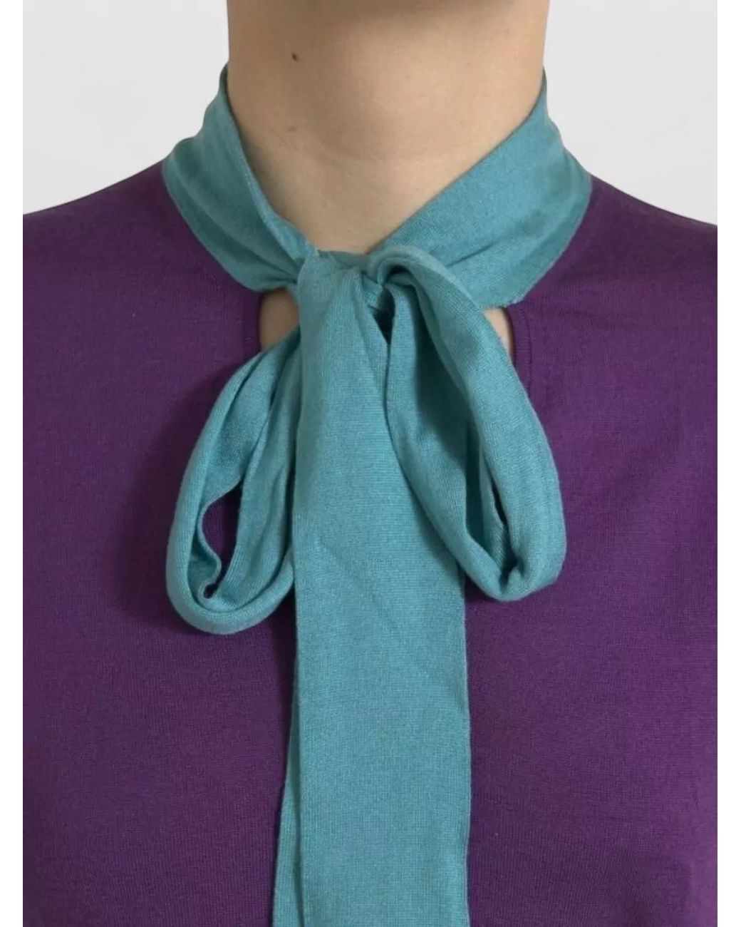 Dolce & Gabbana Blue Silk Tie Neck Sweater