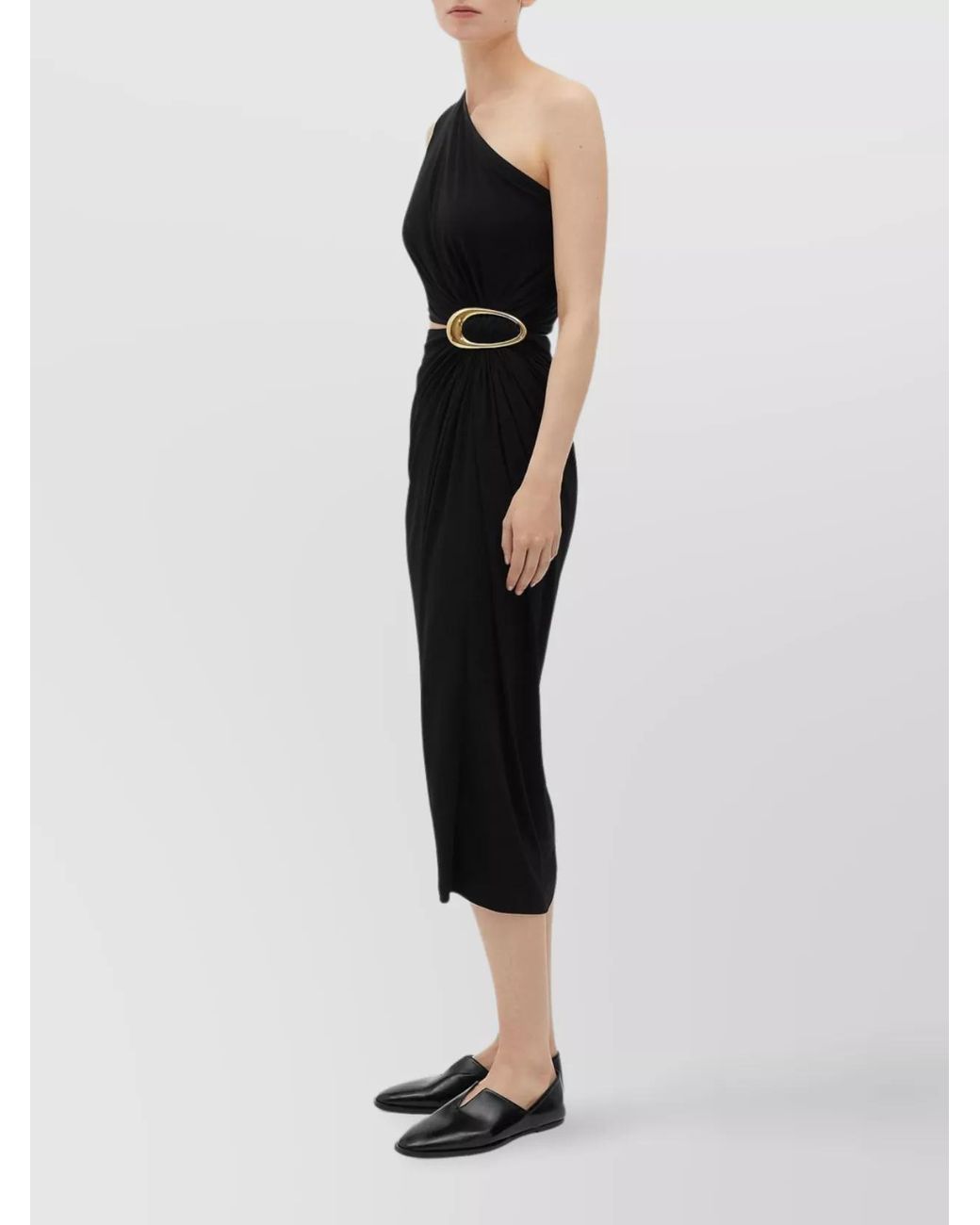 Bottega Veneta Black Asymmetric Crepe-Effect Jersey Midi Dress