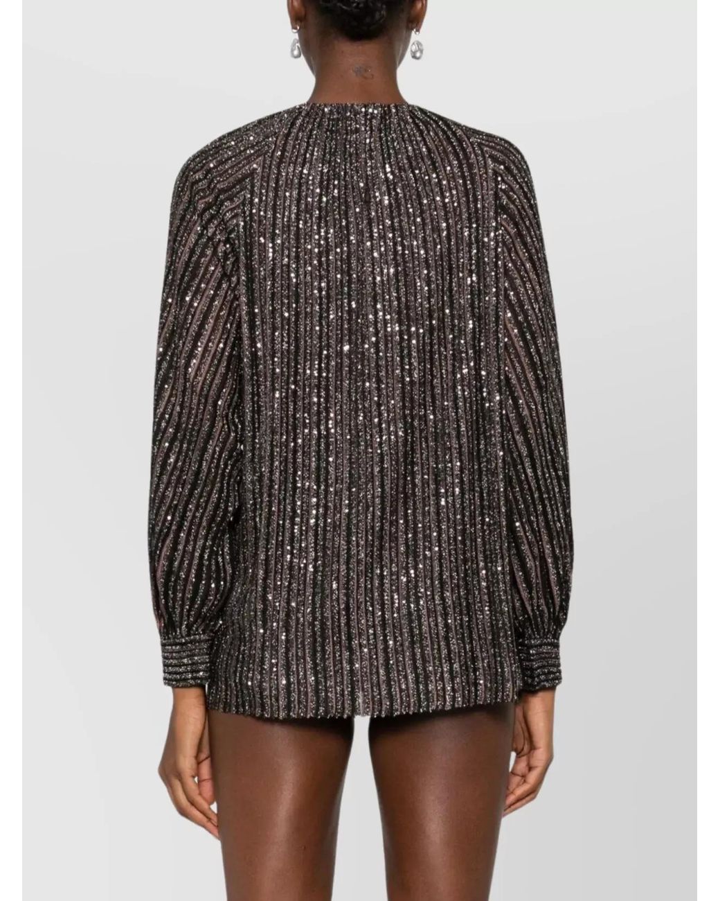 Missoni Gray Striped Sequin Long-Sleeve Crew-Neck Knitted Top