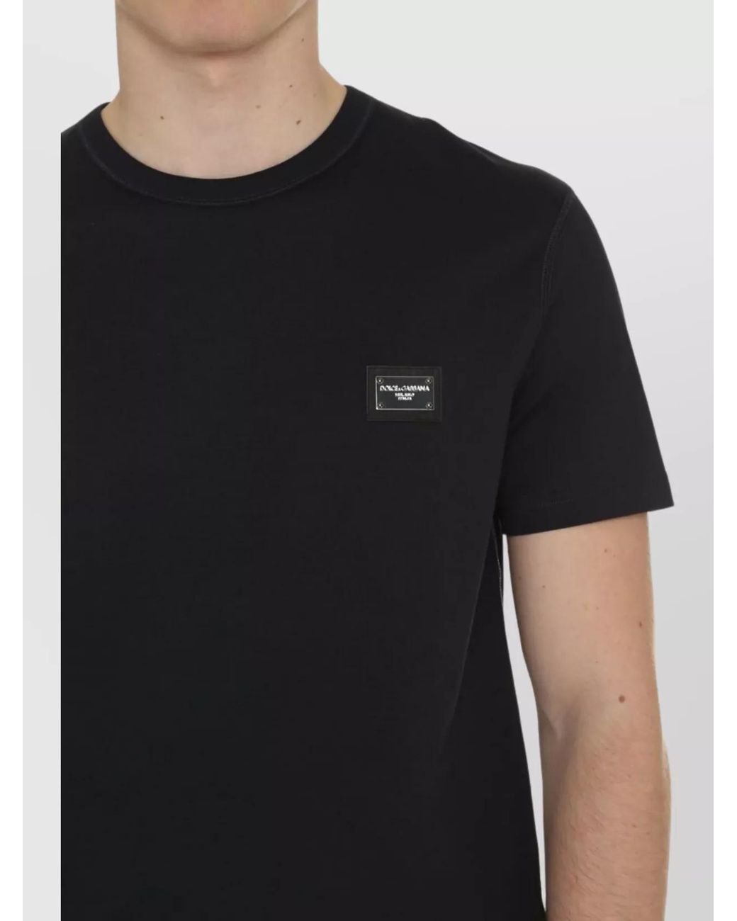 Dolce & Gabbana Blue Cotton Ribbed Crew-Neck T-Shirt for men