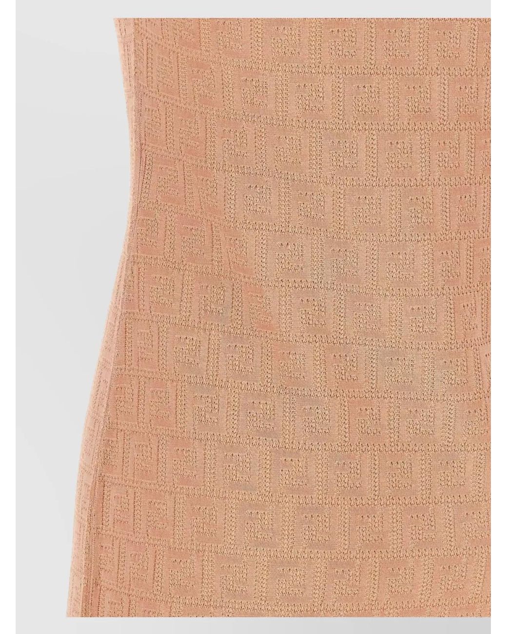 Fendi Pink Cotton Blend Ribbed Knit Logo Mini Dress