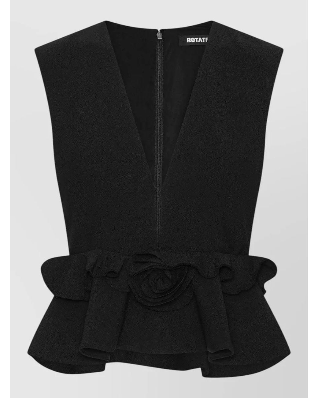 ROTATE BIRGER CHRISTENSEN Black Sleeveless V-Neck Peplum Top