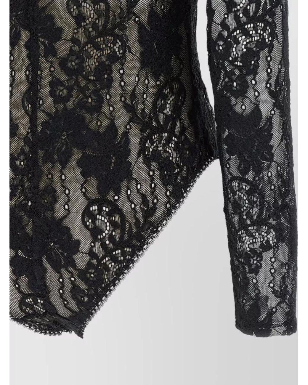Zimmermann Black Lace Off-The-Shoulder Long-Sleeve Bodysuit