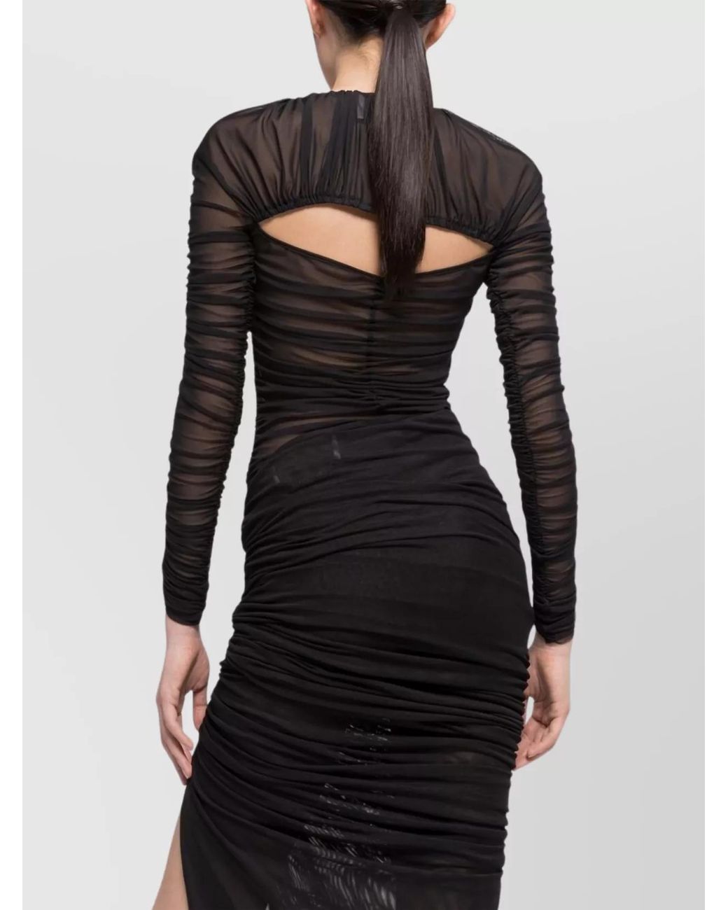AZ FACTORY Black Cutout Mesh Long-Sleeve Asymmetric Top