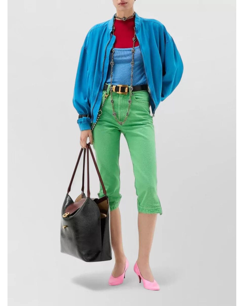 Versace Blue Silk Poplin Zip-Up Bomber Jacket