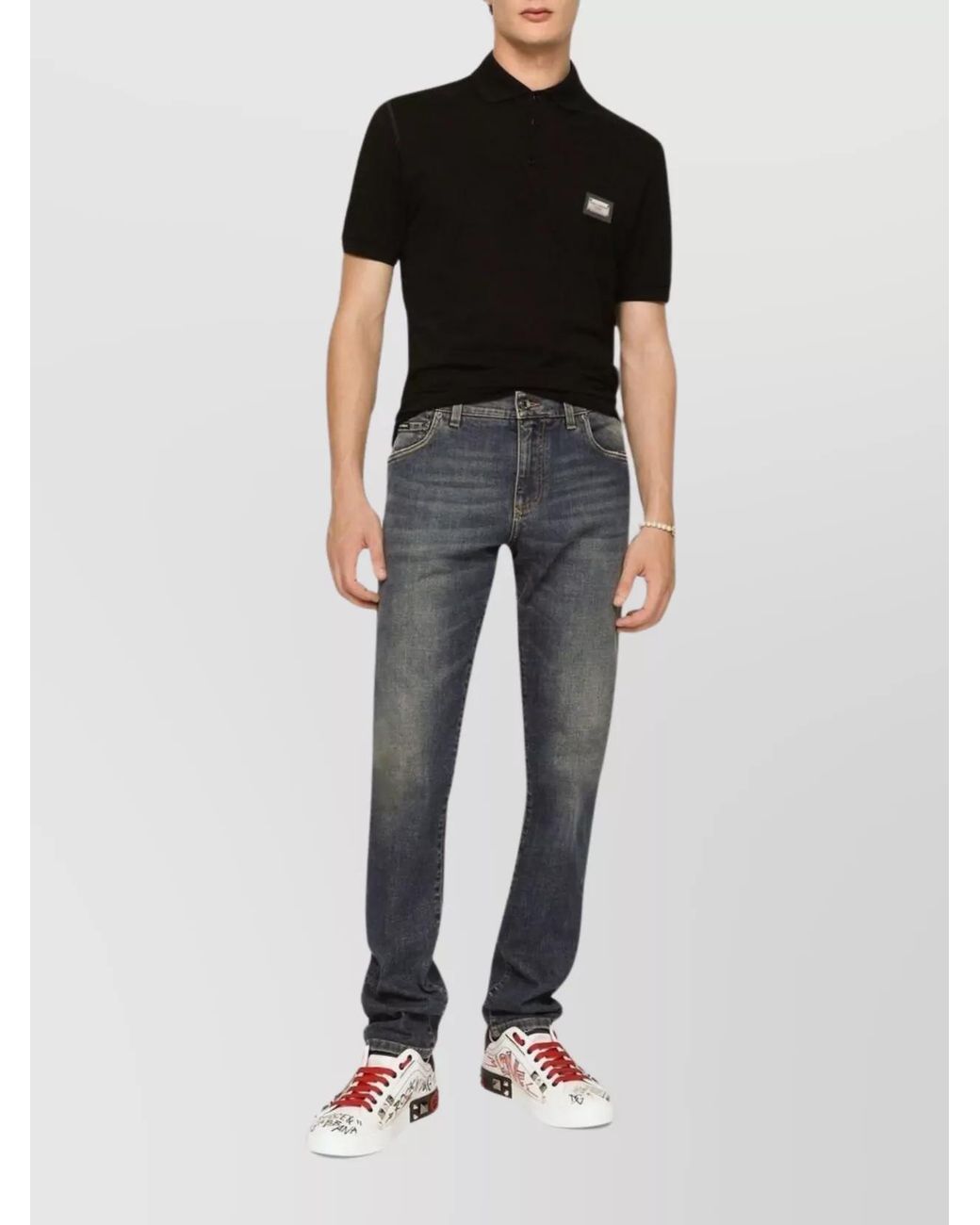 Dolce & Gabbana Black Cotton Piqué Short-Sleeve Polo Shirt for men