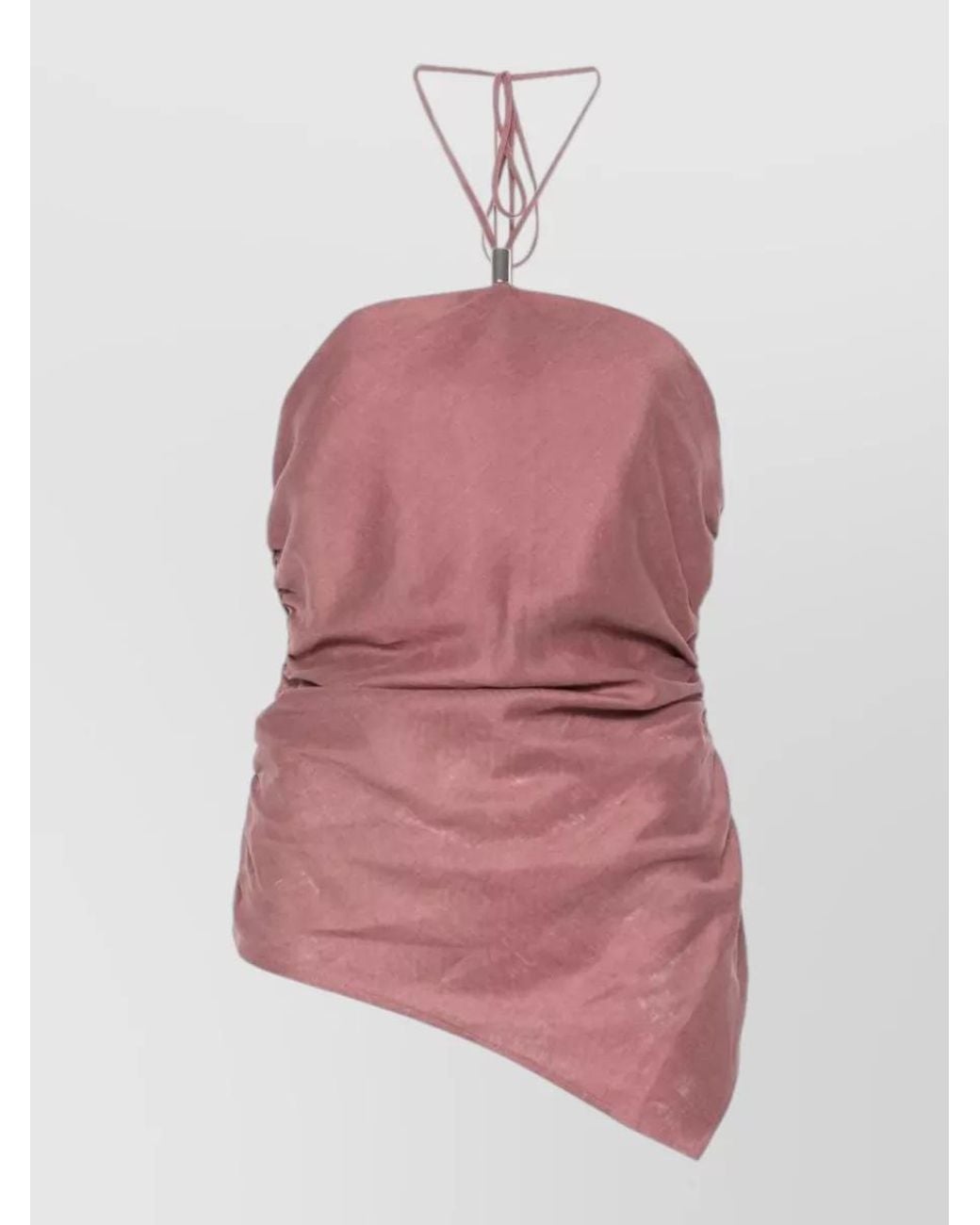 Semicouture Pink Linen Draped Asymmetric Halterneck Top