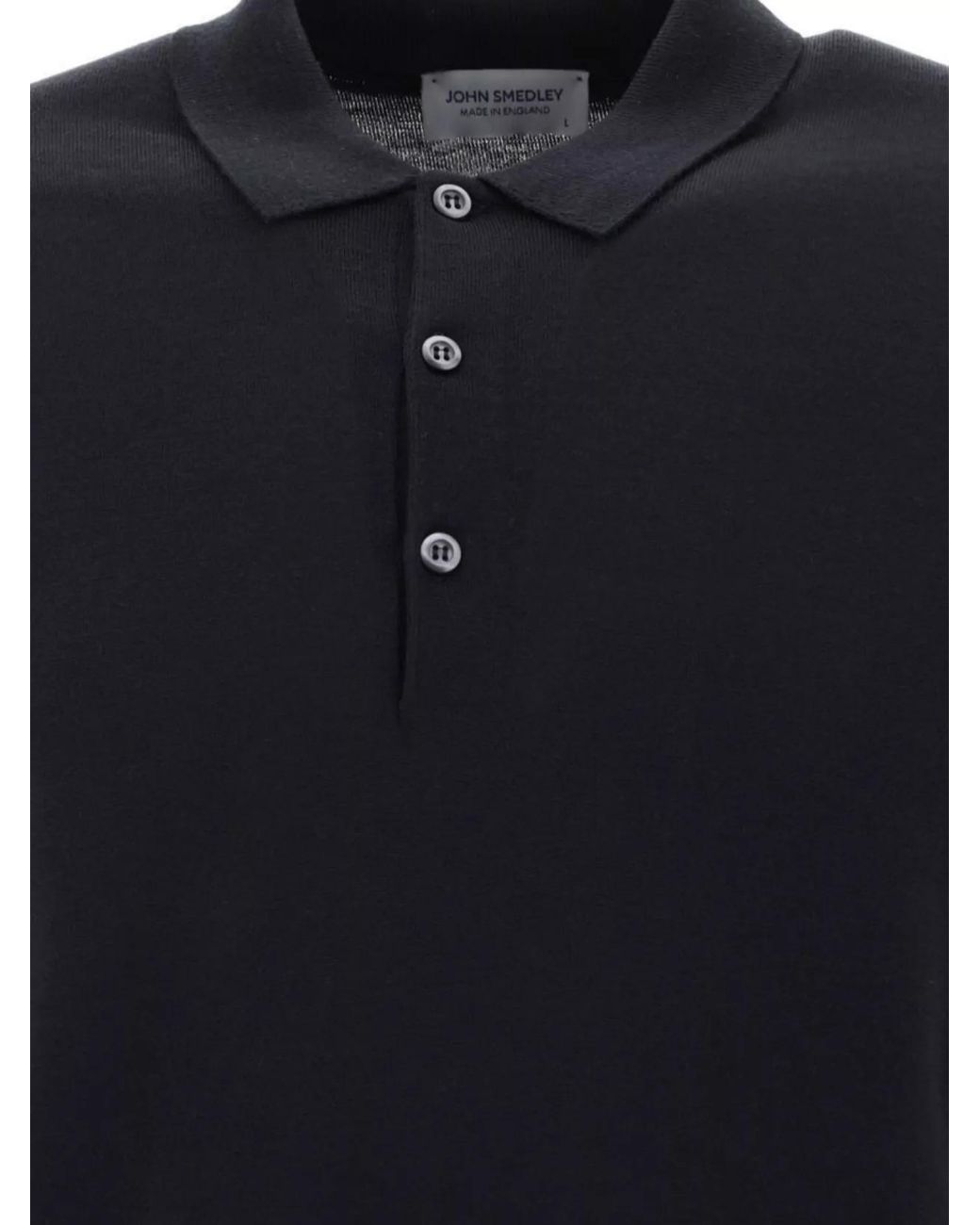 John Smedley Blue Merino Wool Long-Sleeve Polo Shirt for men