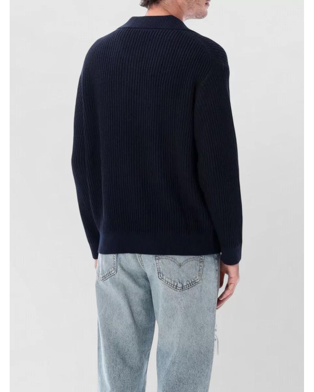Maison Kitsuné Blue Cotton Ribbed Polo Jumper for men