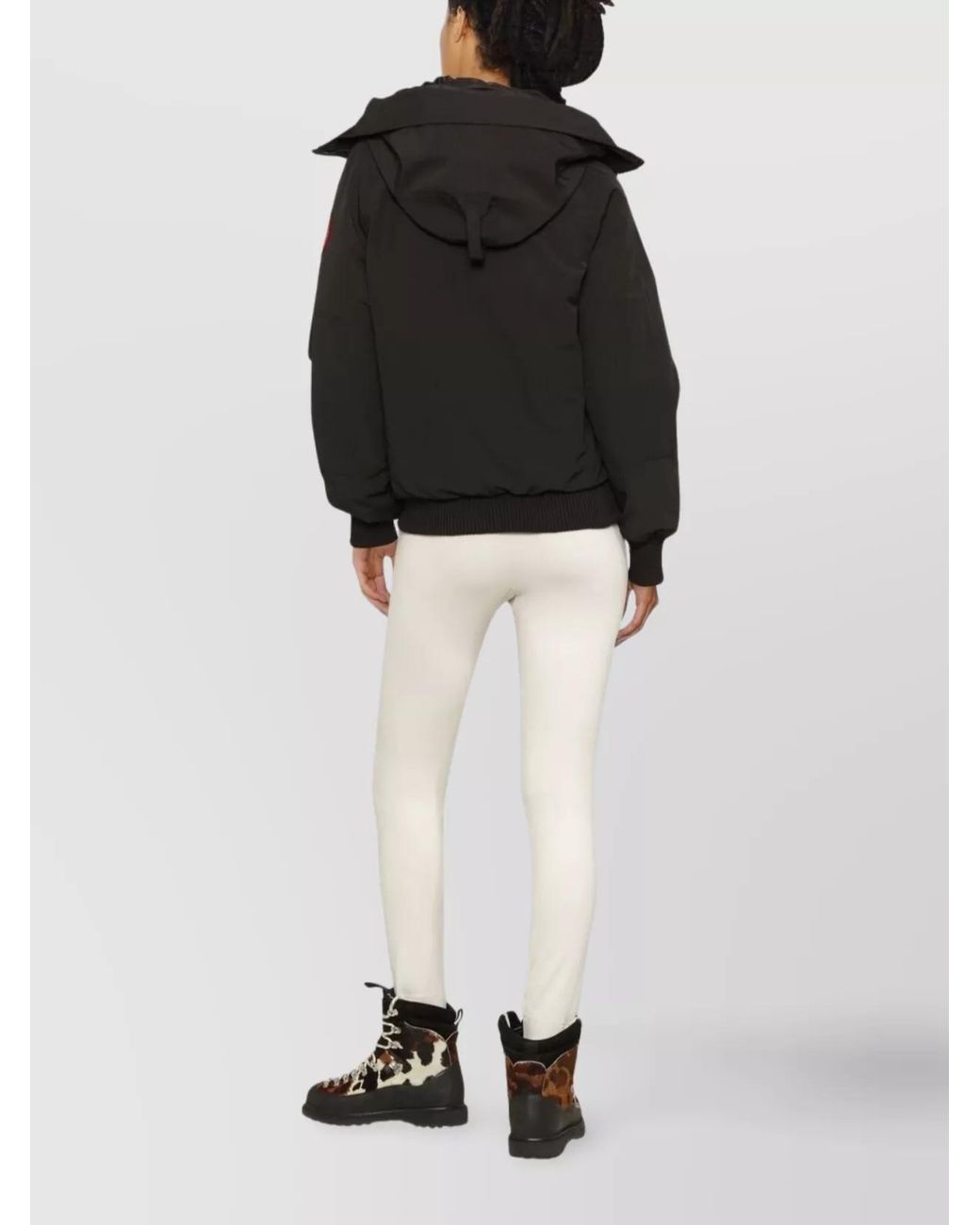Canada Goose Black Hooded Feather Down Bomber Jacket With Ribbed Cuffs