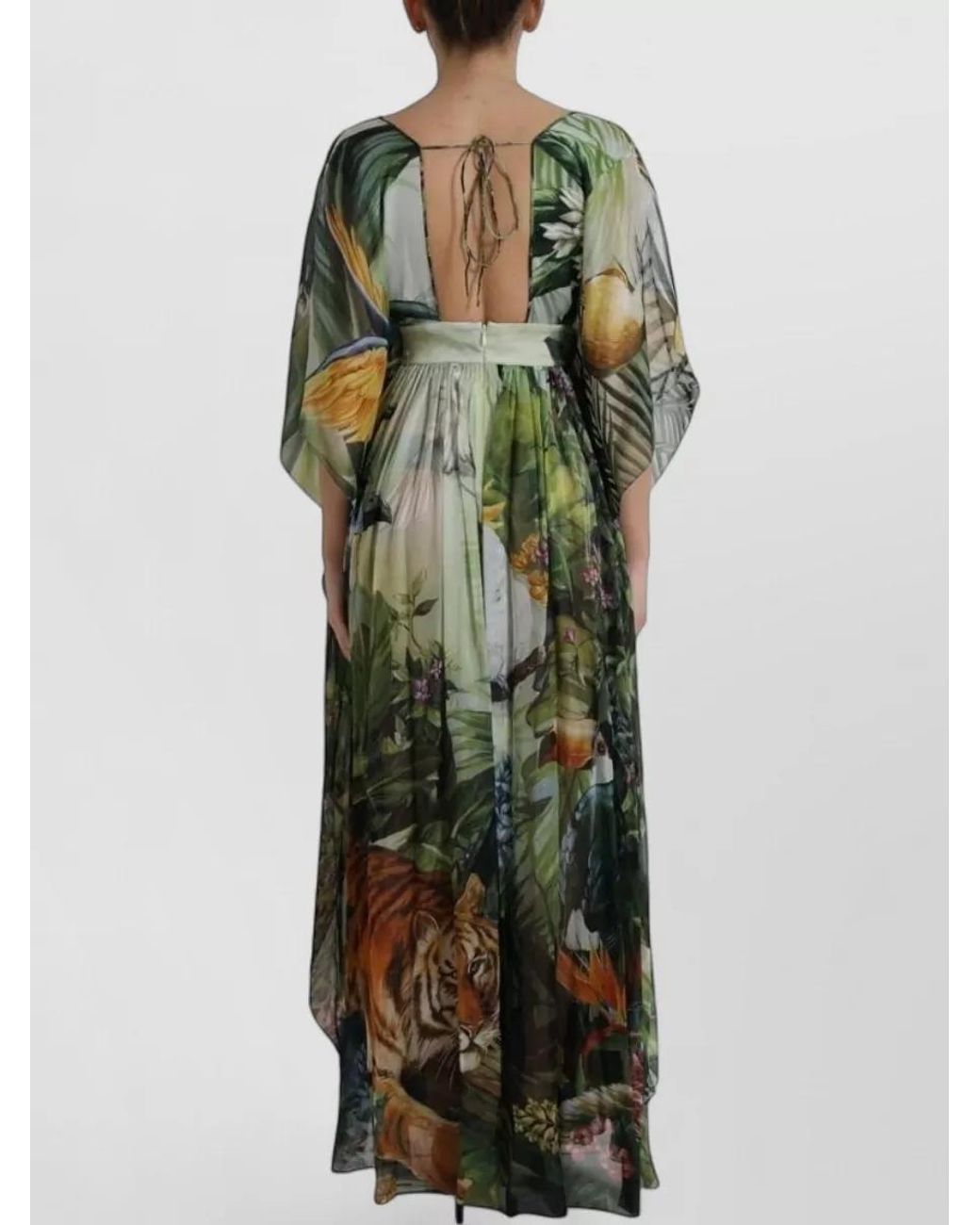 Dolce & Gabbana Green Silk Jungle Print Maxi Dress