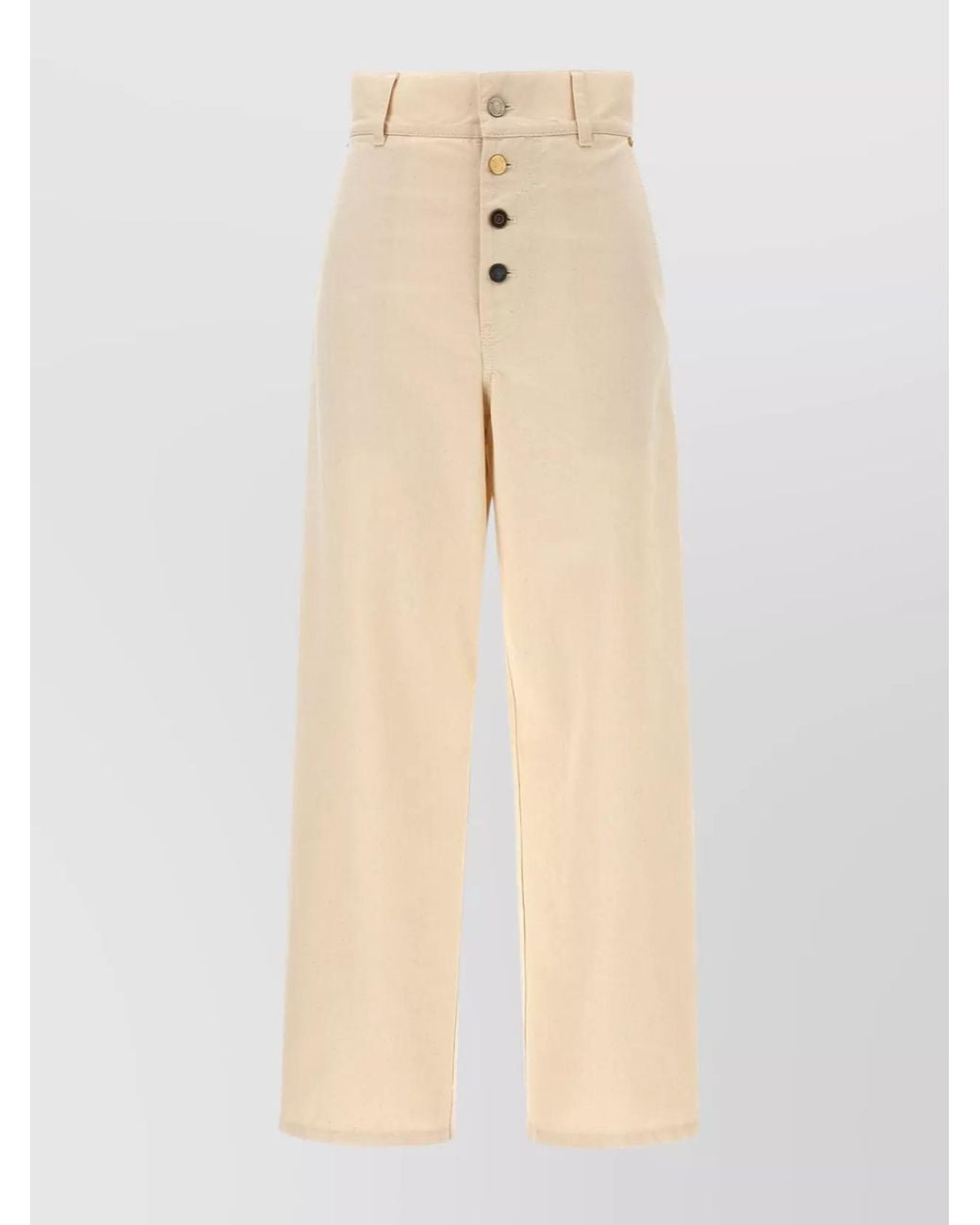 Moschino Natural Ankle-Length Cotton Gabardine Trousers With High Waist