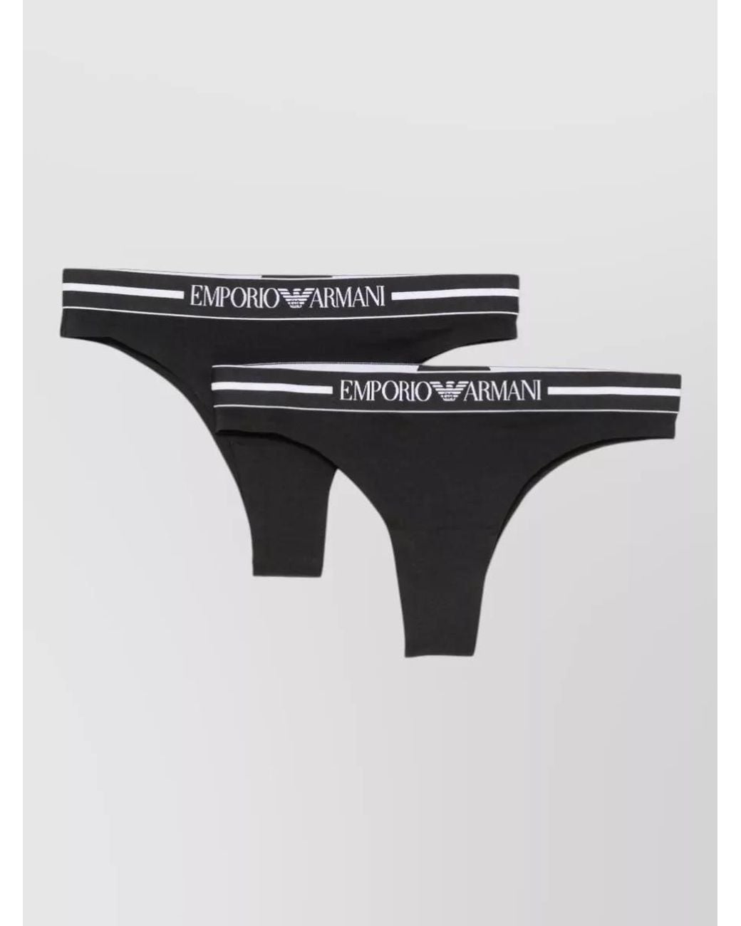 Emporio Armani Black Organic Cotton Logo-Waistband Thong Set