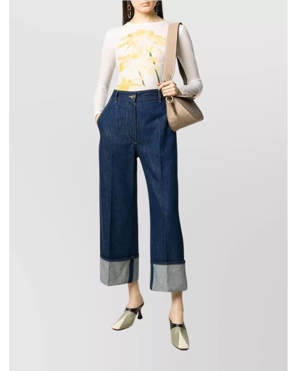 Patou Blue Denim High-Rise Straight-Leg Cropped Jeans