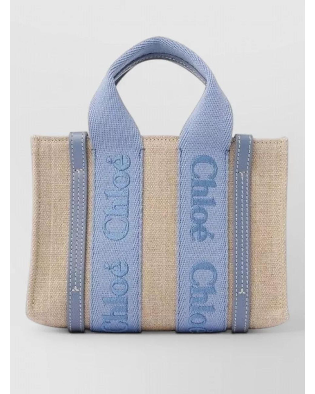 Chloé Blue Woody Mini Linen Tote Bag