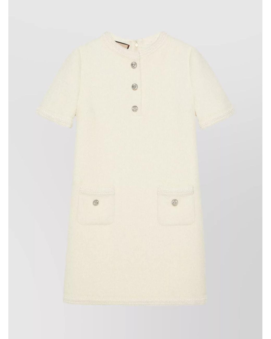 Gucci Natural Wool Tweed Short-Sleeve Mini Dress