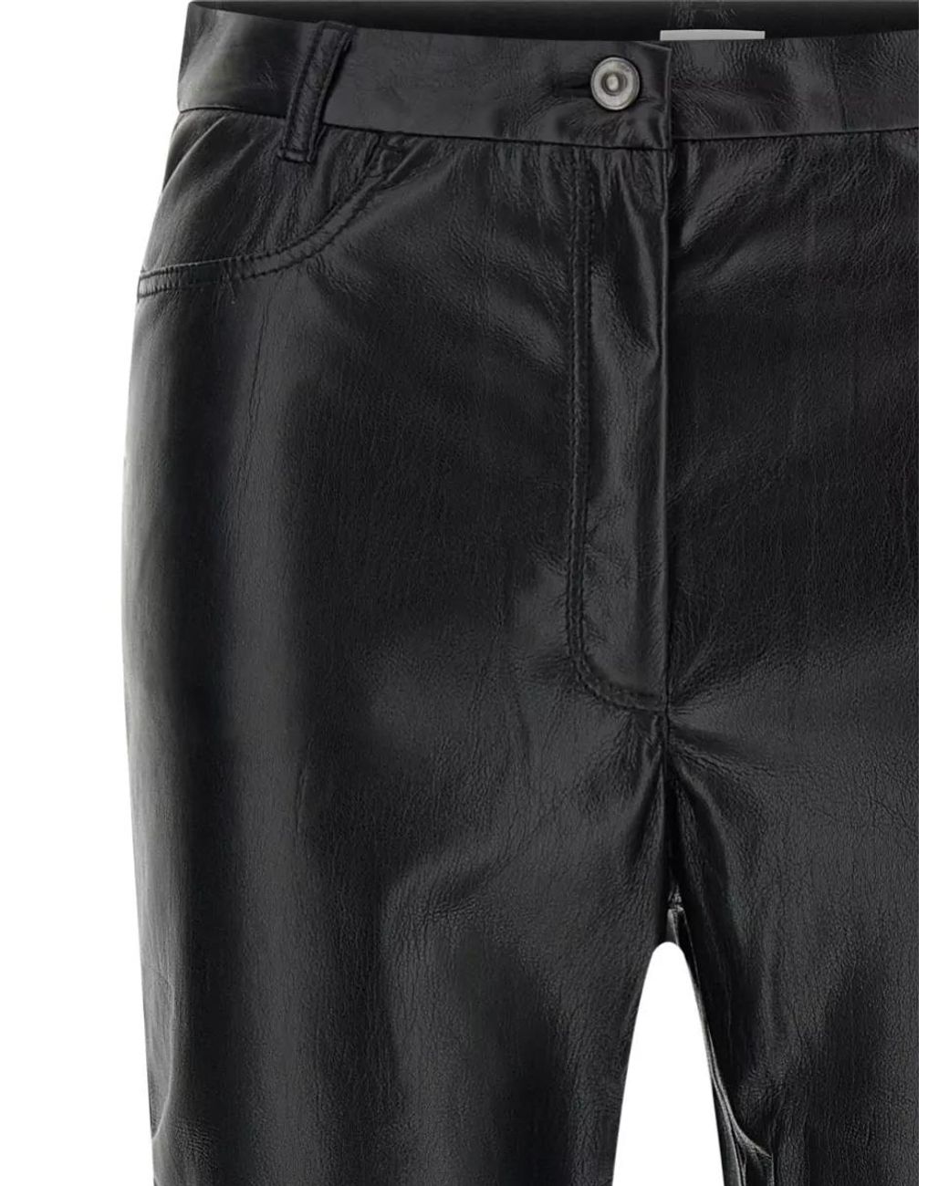 ANDAMANE Gray Leather-Effect Coated Cropped Straight-Leg Pants