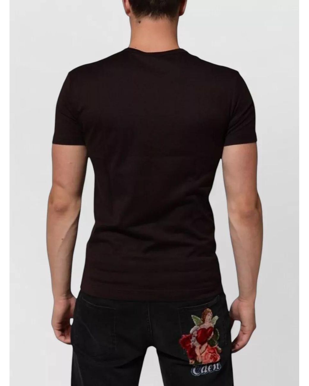 Dolce & Gabbana Black Cotton Slim-Fit Logo-Patch Crew-Neck T-Shirt for men