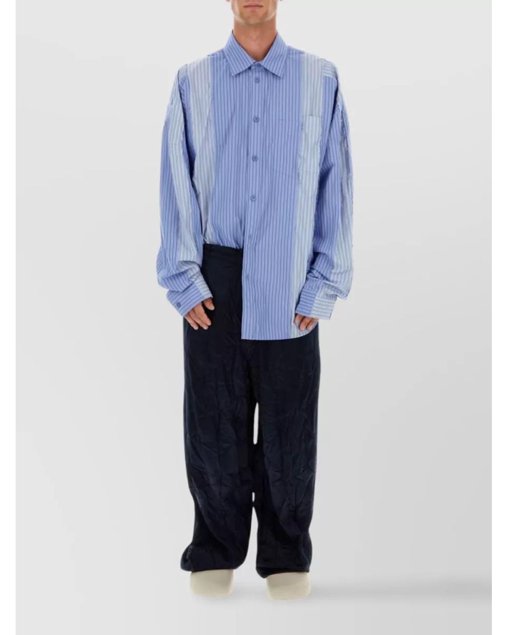 Balenciaga Blue Satin Flared Hem Wide-Leg Pant for men
