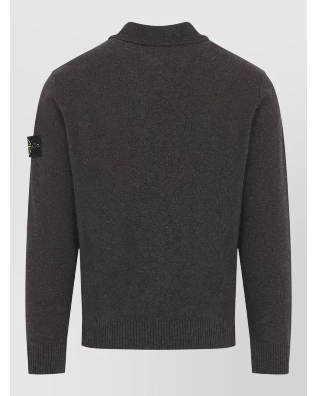 Stone Island Gray Virgin Wool Fine-Knit Polo Sweater for men