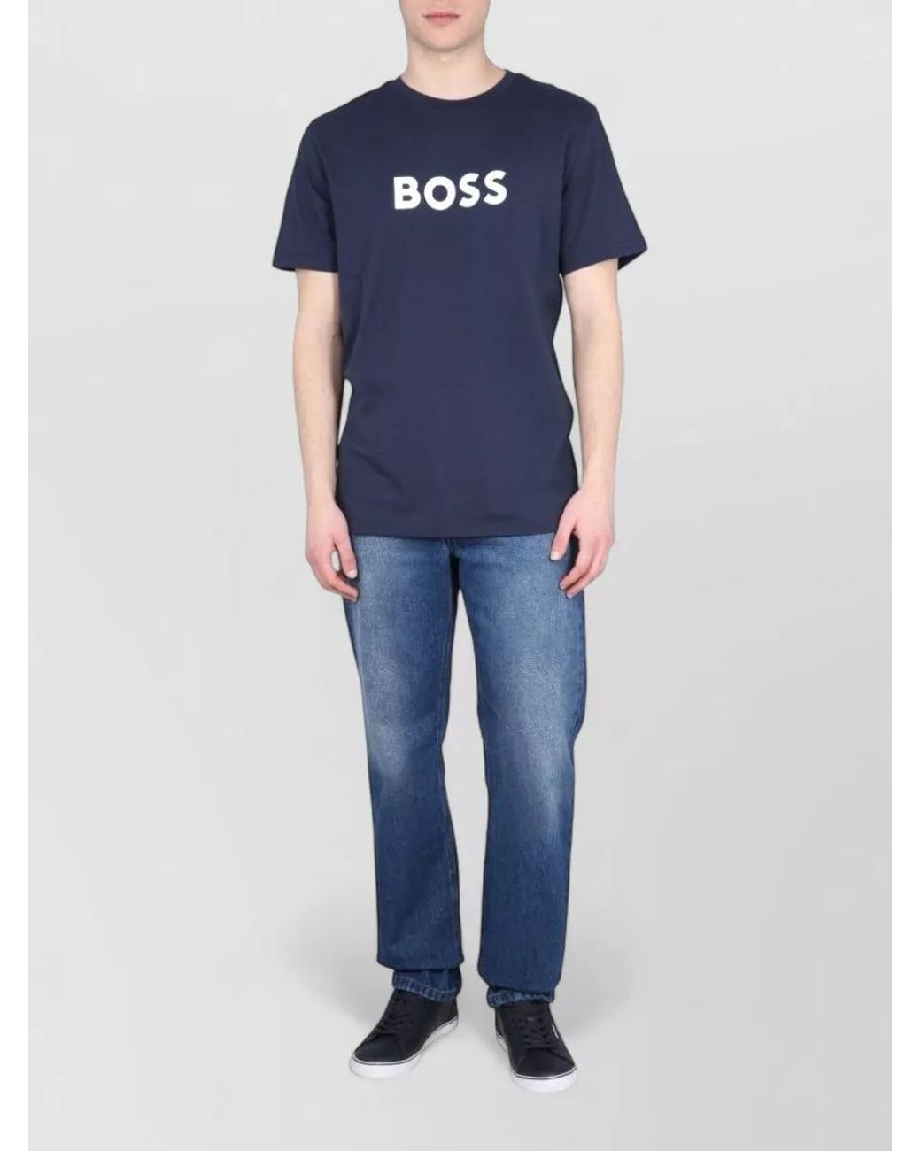 Boss Blue Cotton Regular-Fit Logo-Print T-Shirt for men