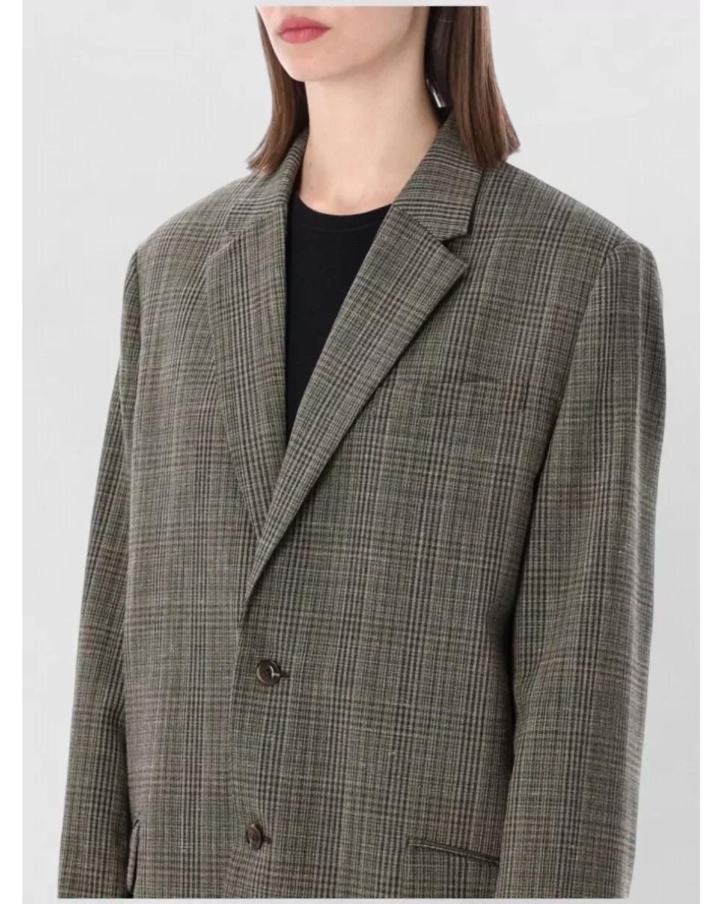 Soeur Gray Checked Oversized Wool-Blend Suit Jacket