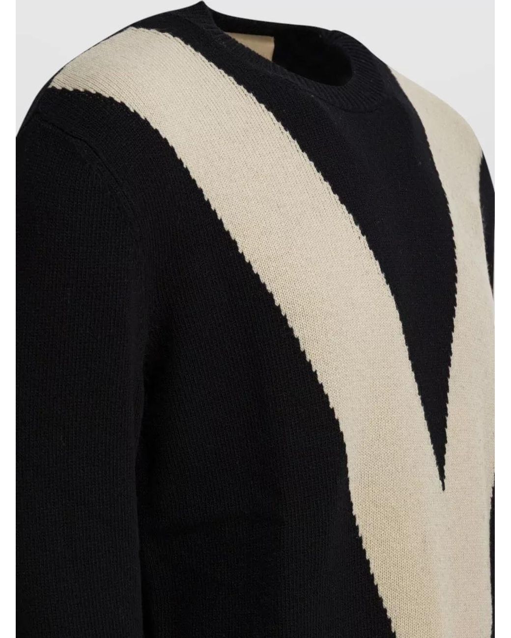 Valentino Garavani Black Wool Sweater Contrast Pattern Ribbed Trims for men
