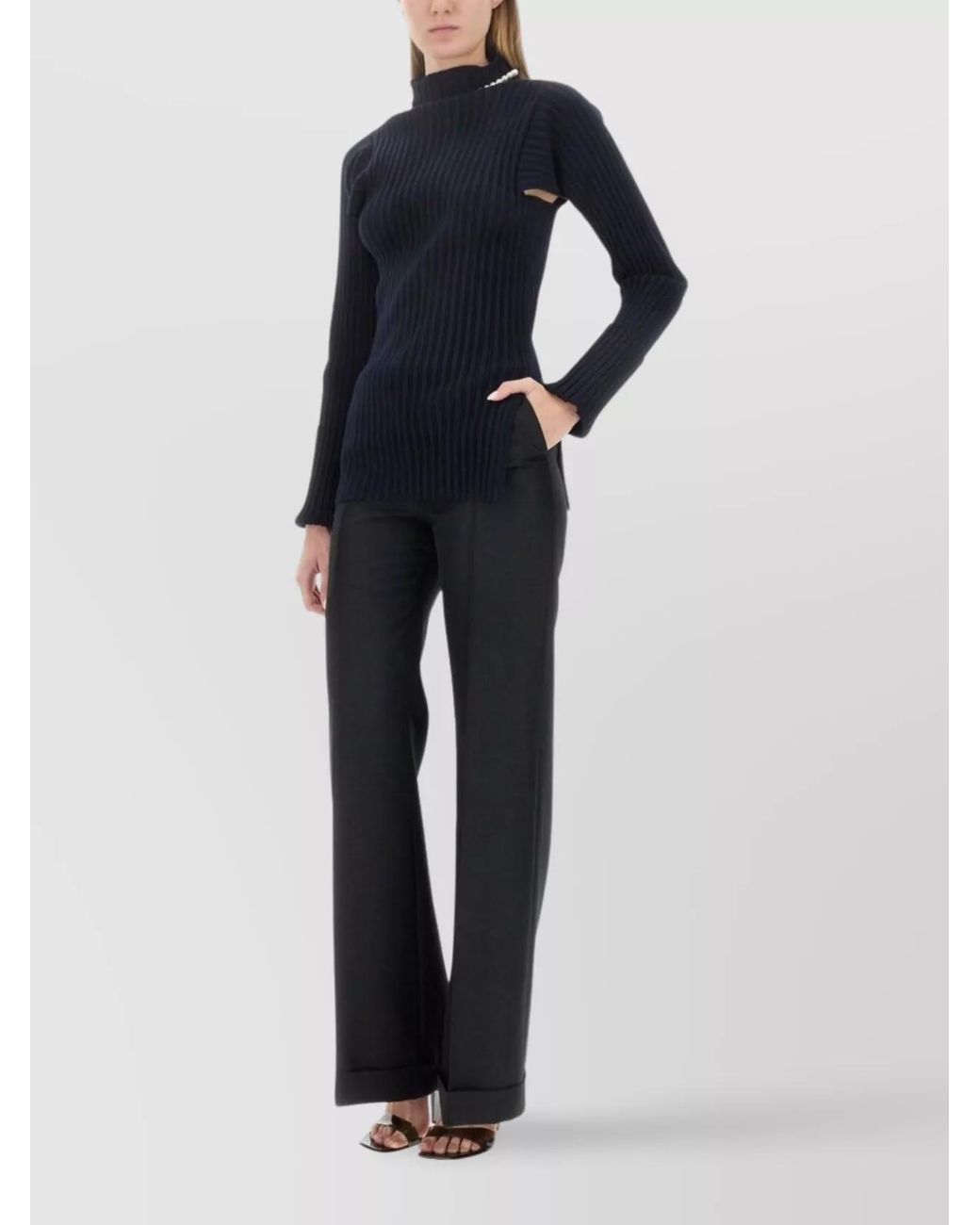 Philosophy Blue Ribbed Slim-Fit Jumper