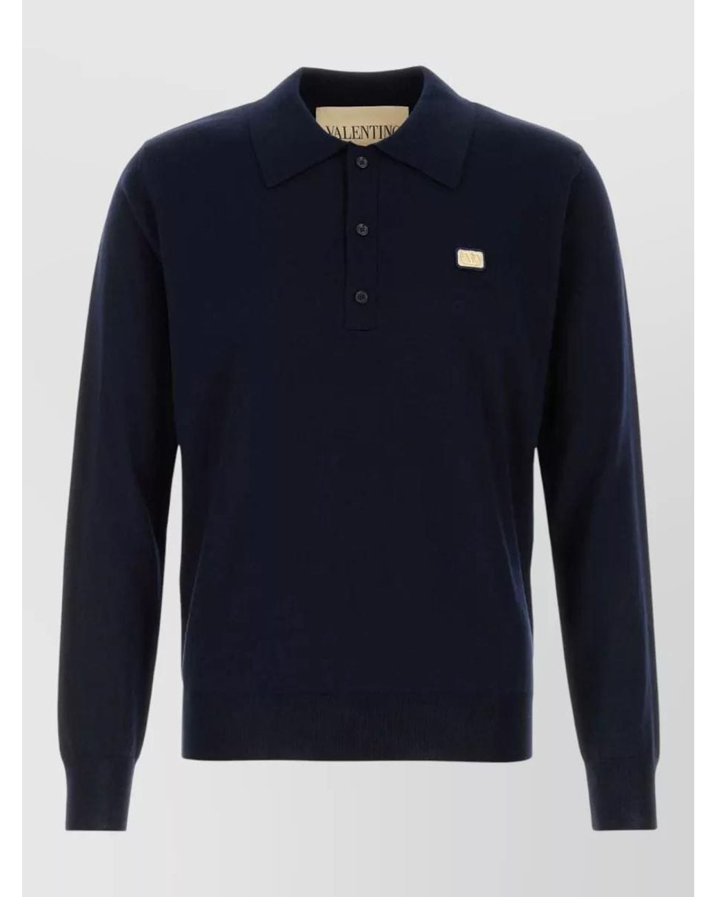 Valentino Garavani Blue Wool Long-Sleeve Polo Shirt for men