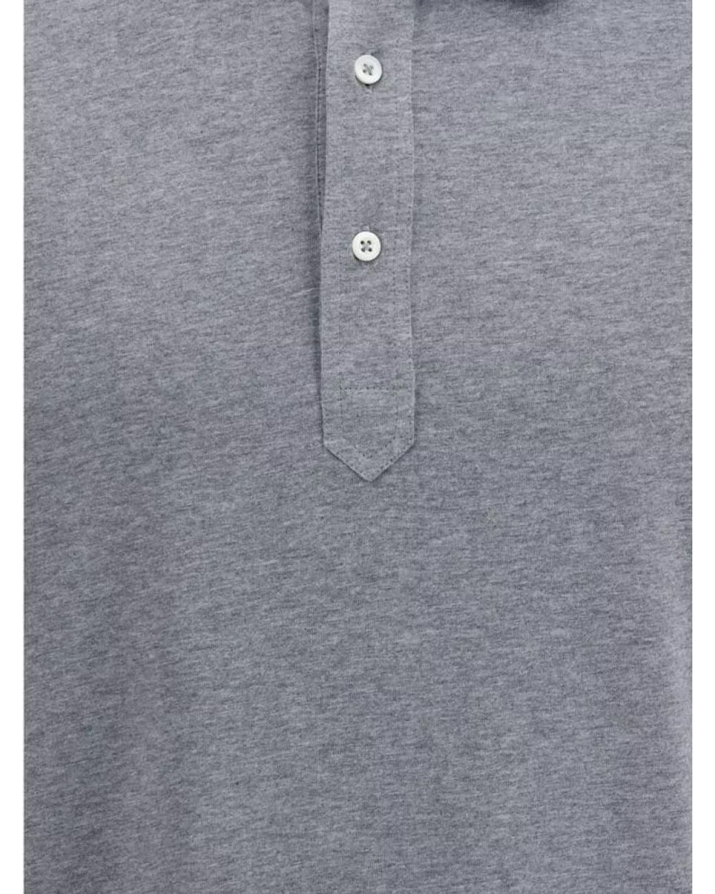 Brunello Cucinelli Gray Cotton Polo Shirt for men