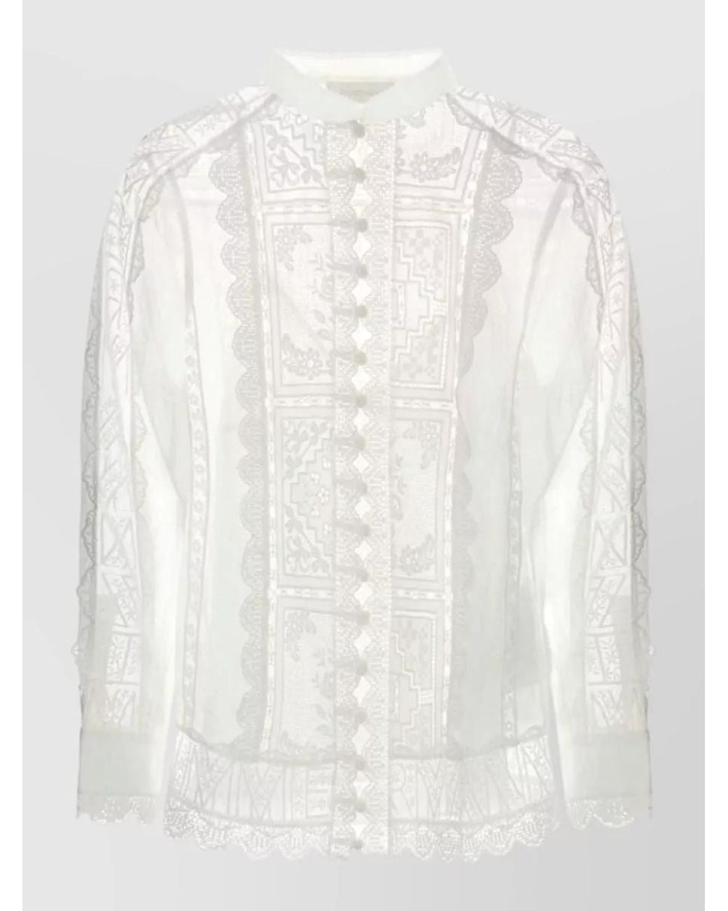 Zimmermann White Ramie High Neck Embroidered Shirt