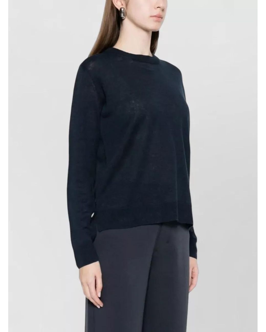 Max Mara Blue Linen Ribbed Crew-Neck Jumper