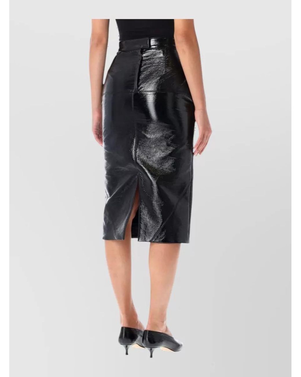 Lanvin Black Vinyl Paneled Midi Pencil Skirt