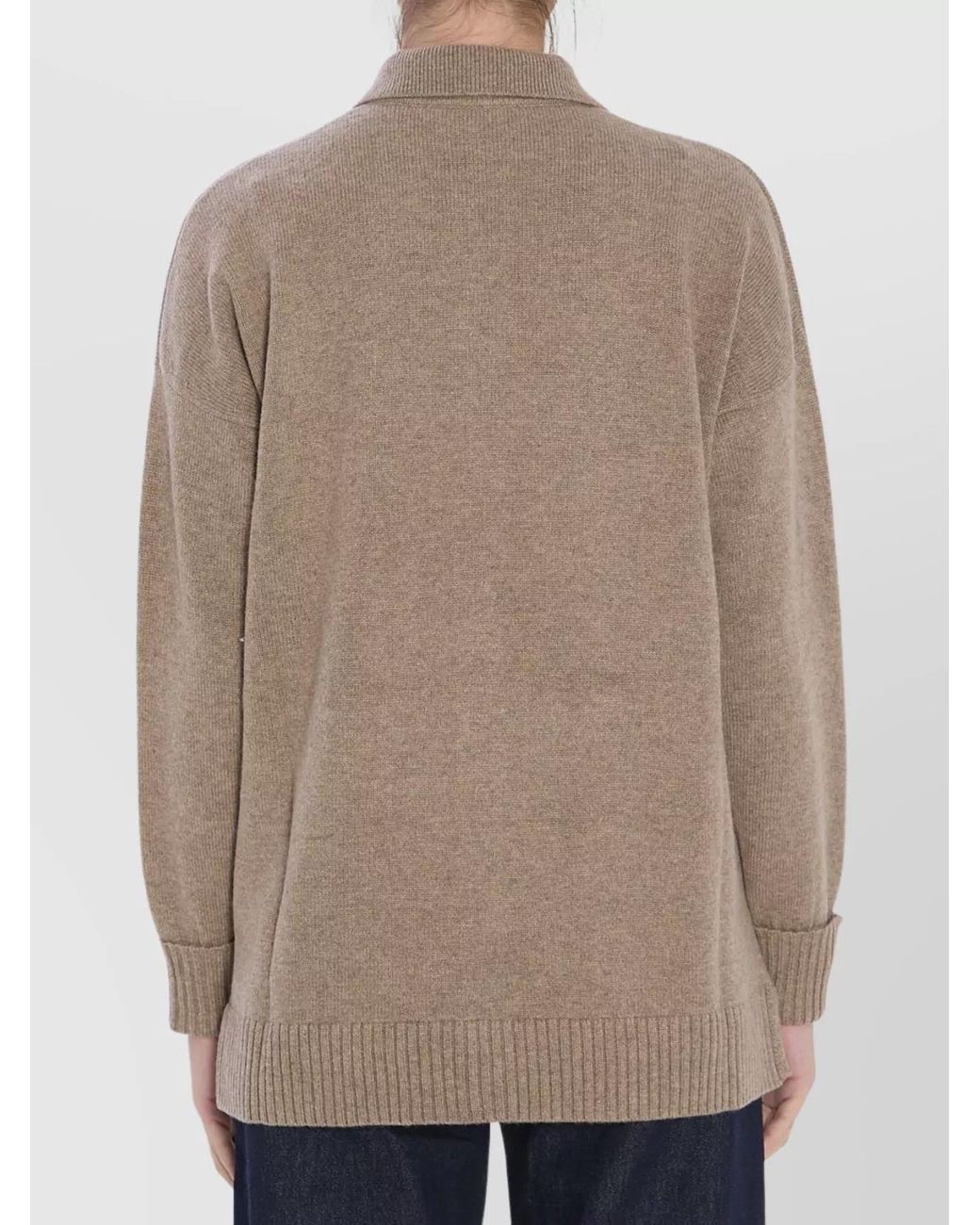 Max Mara Natural Cashmere Ribbed Crewneck Cardigan