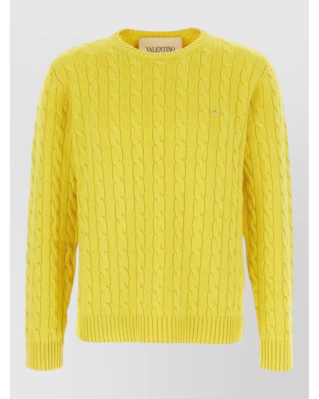 Valentino Yellow Cable-Knit Cashmere Crew-Neck Jumper for men