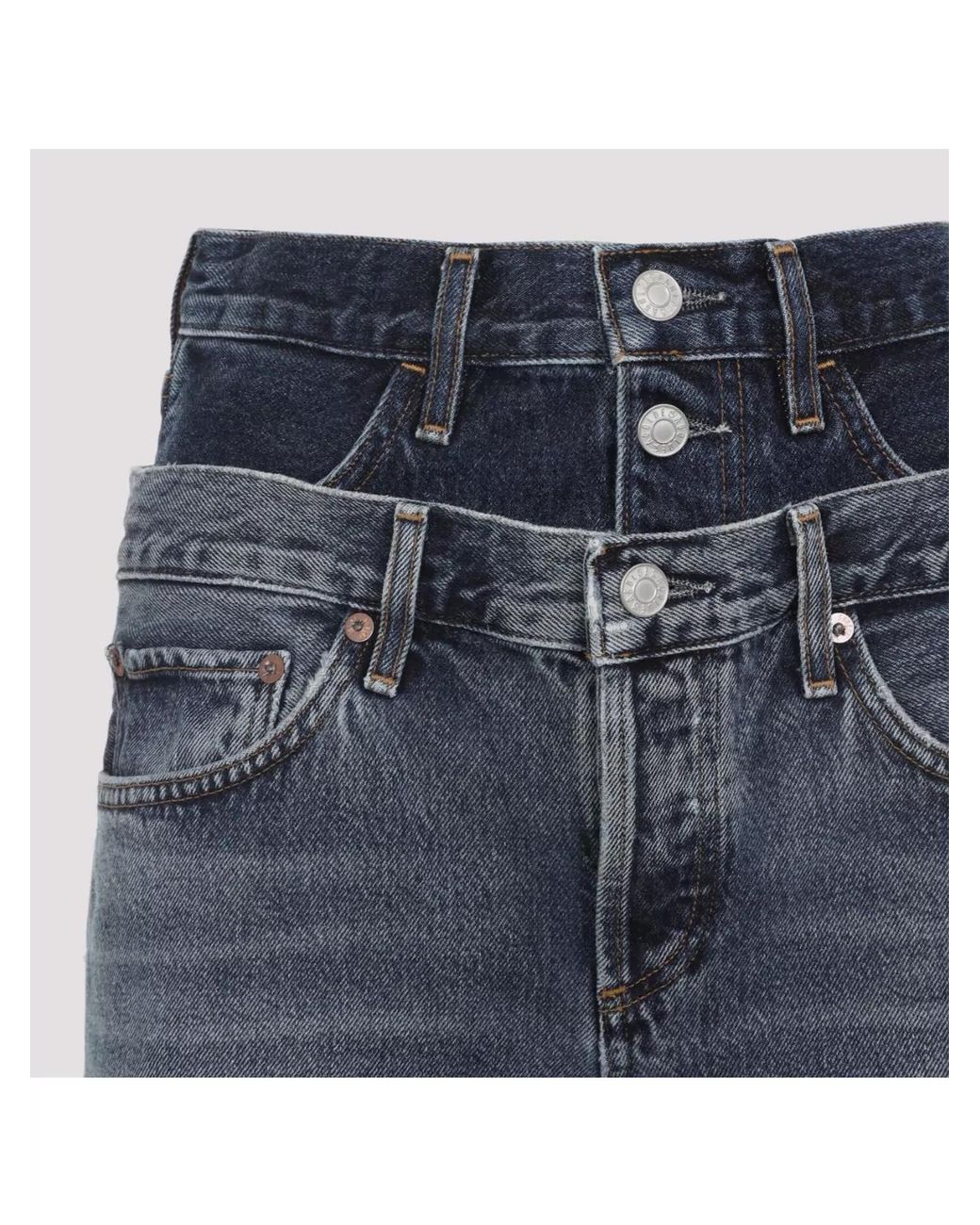 Agolde Blue Cotton High-Rise Straight-Leg Jeans