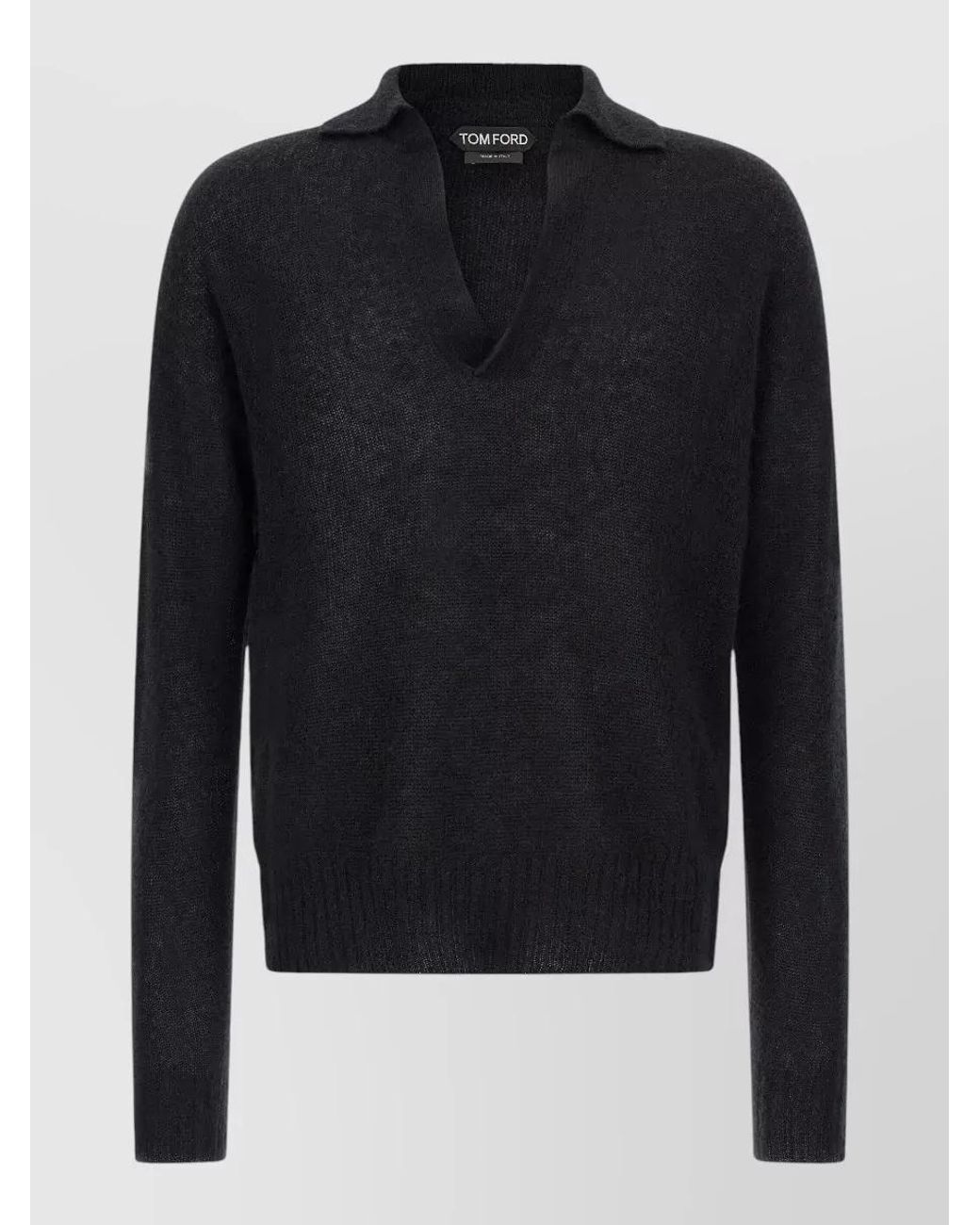 Tom Ford Blue Cashmere Silk Long-Sleeve Polo Shirt for men