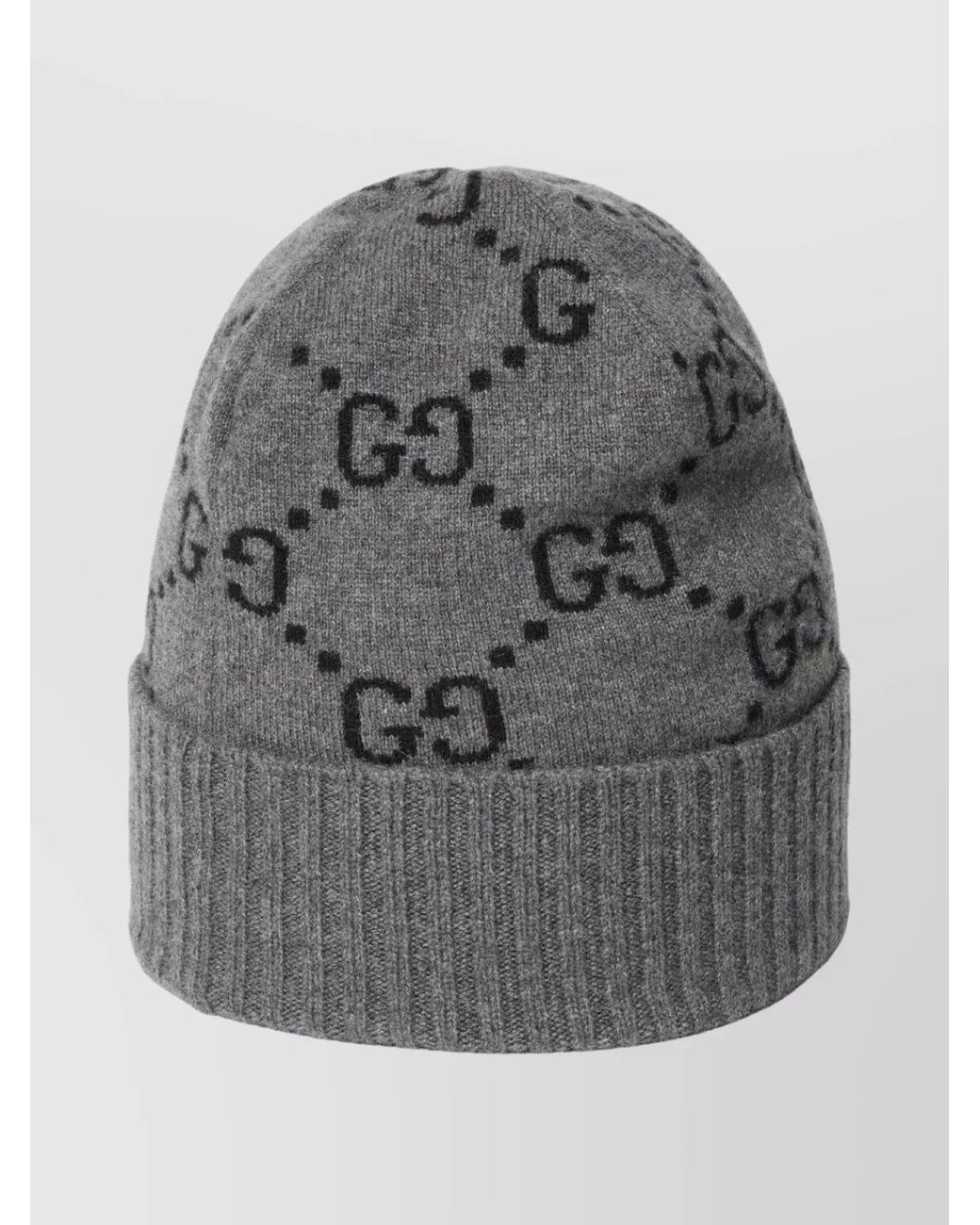Gucci Gray Cashmere Ribbed Gg Logo Beanie for men